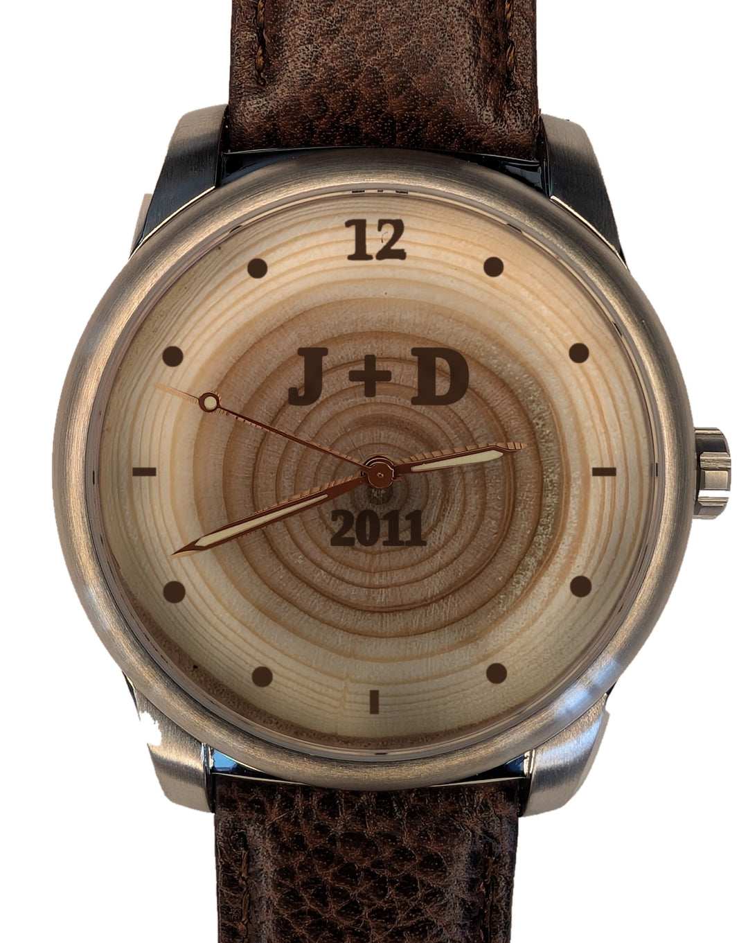 Tree ring dial with 15 rings, year 2011 and initials