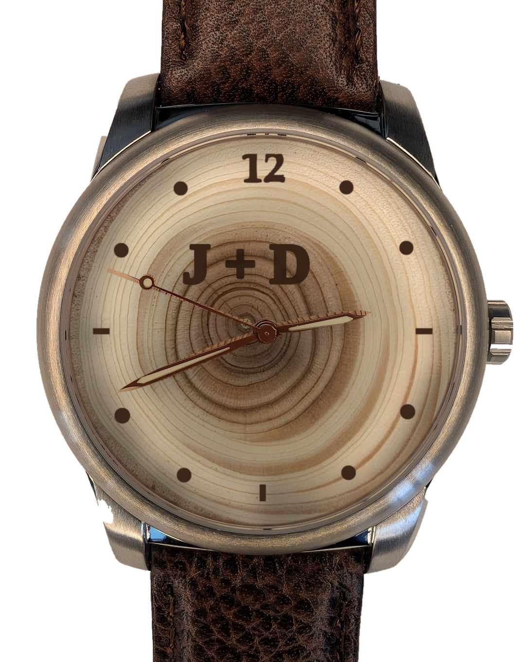Tree ring dial with 21 rings and engraved initials