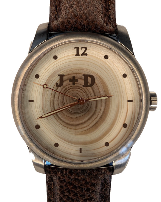 Tree ring dial with 21 rings and engraved initials