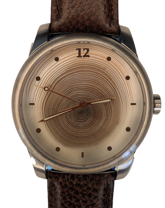 Handmade 30-year tree ring wood watch, standard dial