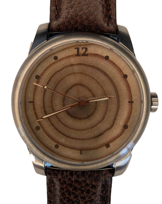 Handmade 5-year tree ring wood watch, standard dial