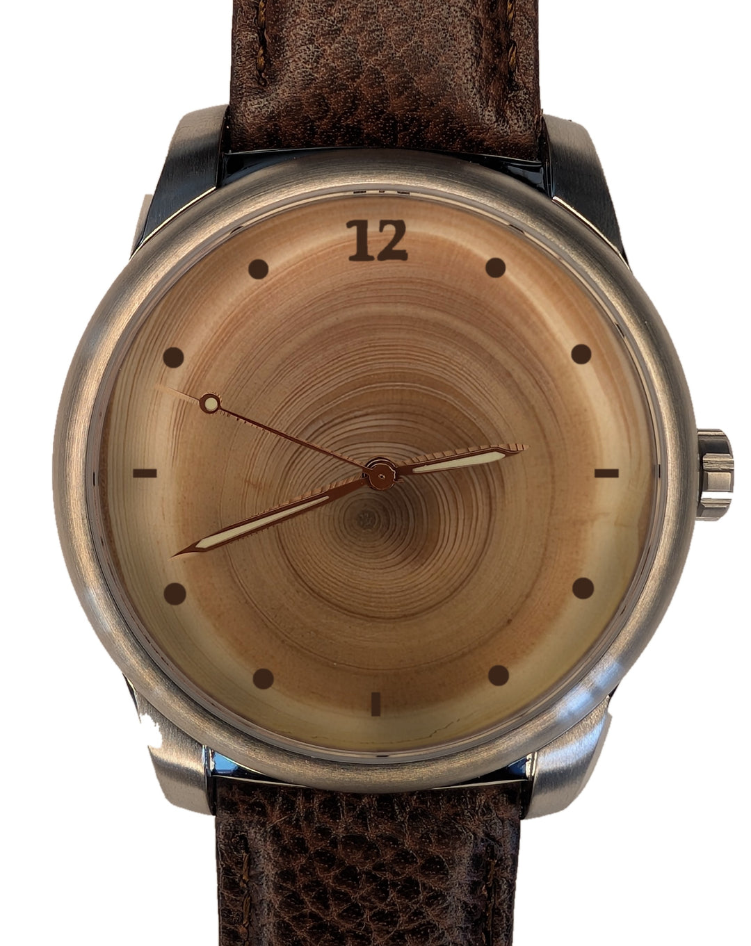 Handmade 80-year tree ring wood watch, standard dial