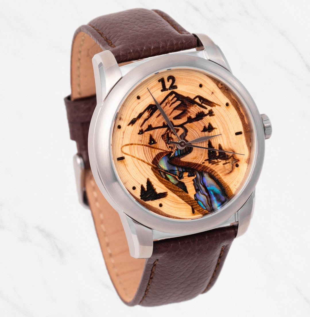 Fly Fishing Themed Wood Watch - Tree Ring Co